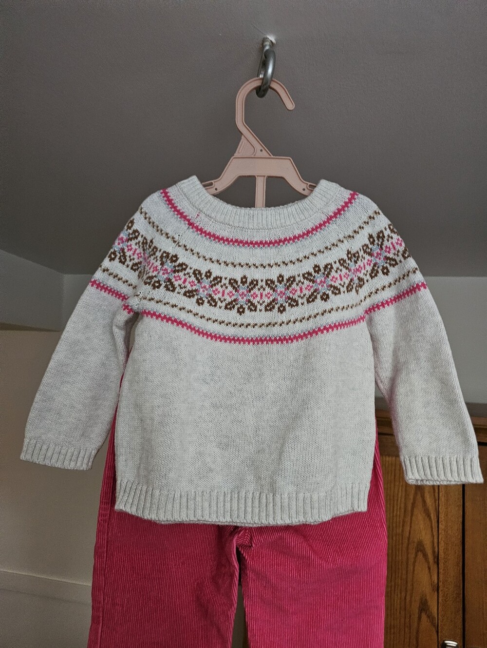 Carter's Cream Fair Isle Sweater with Pink Corduroy Pants 12M